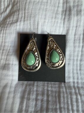 Turquoise and Silver Teardrop Dangle Earrings